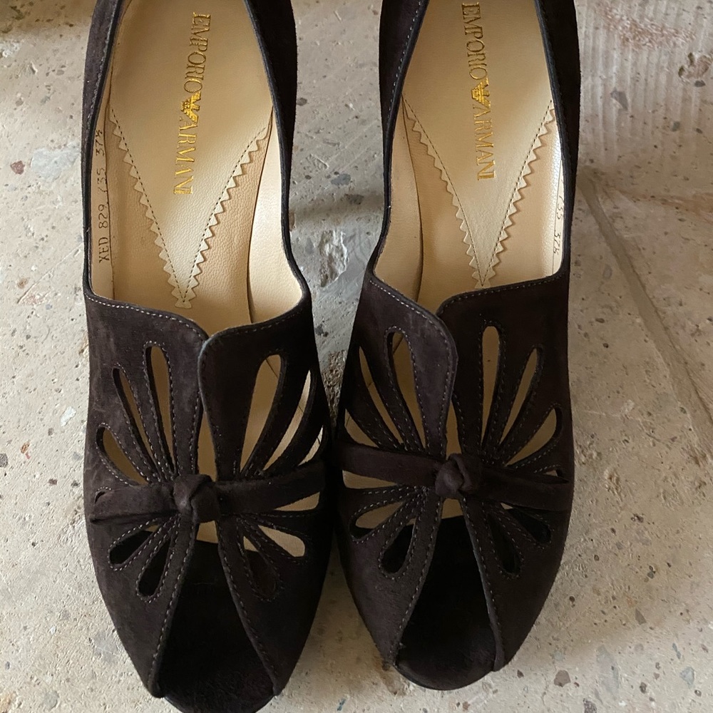 Emporio Armani brown suede heels
